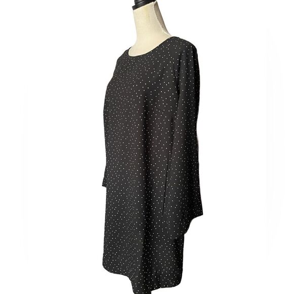 H&M Black Long Sleeve Shift Dress w/Small White Polka Dots & Keyhole (LG) - Picture 3 of 13